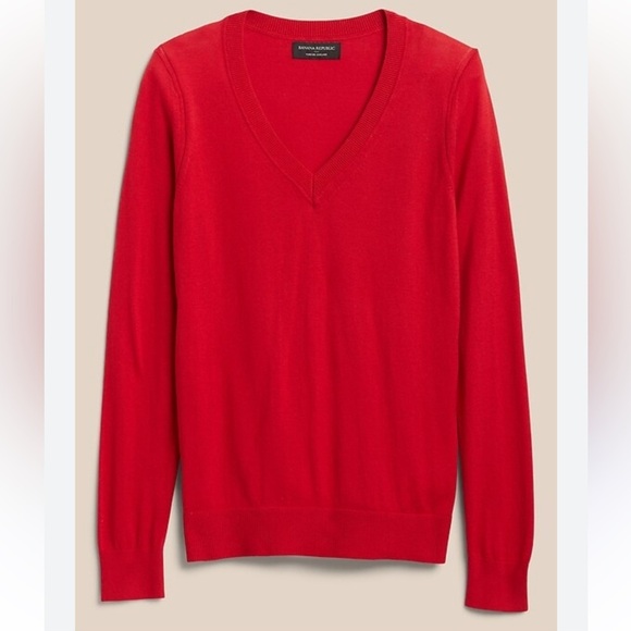 Banana Republic red Forever V-neck sweater sz M - Picture 5 of 5